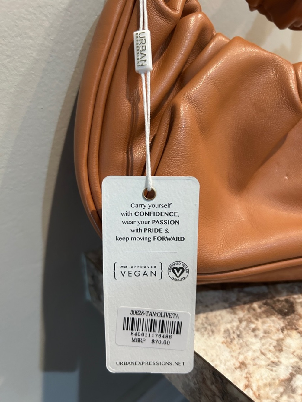 Urban Expressions Cognac Ruched Shoulder Bag - Picture 2 of 9